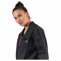 Adriana Lima Long Bomber Jacket Black