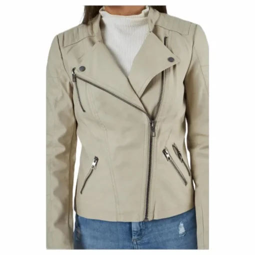 Ava Faux Leather Biker Otw Beige