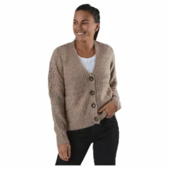 Bibi Ls Knit Cardigan Beige