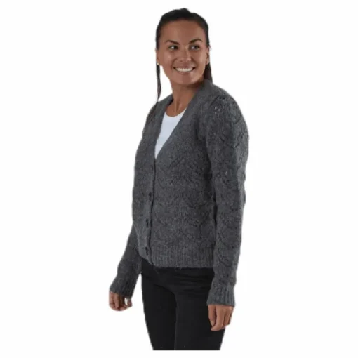 Bibi Ls Knit Cardigan Grey