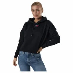 Cropped Hoody Flag Logo Black
