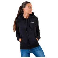 Essentials Solid Full Zip Hoodie Black / White