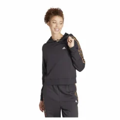 Essentials 3-Stripes Animal Print Relaxed Hoodie Black / Magic Beige