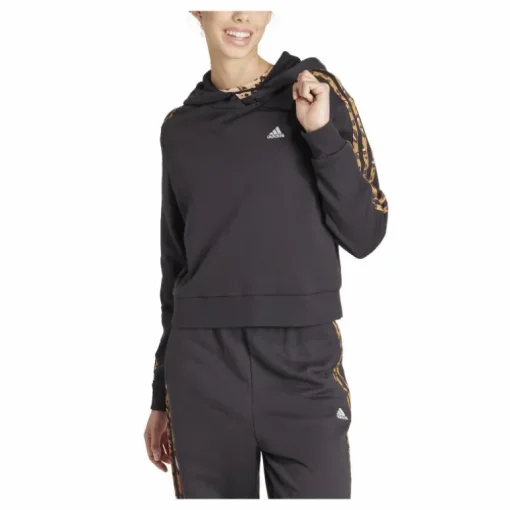 Essentials 3-Stripes Animal Print Relaxed Hoodie Black / Magic Beige