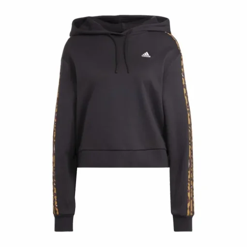 Essentials 3-Stripes Animal Print Relaxed Hoodie Black / Magic Beige