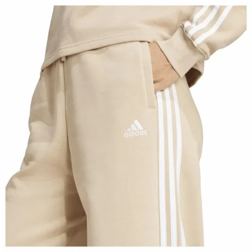 Essentials 3-Stripes Fleece Wide Joggers Beige