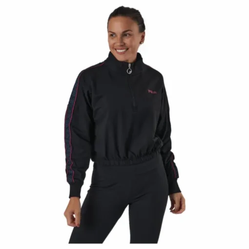 Maribel Cropped Half Zip Shirt Black