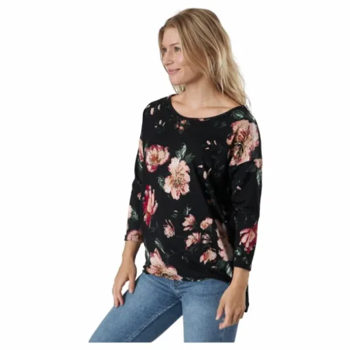 Onlelcos 4/5 Aop Top Jrs Noos Black W/jasmin Flower 15