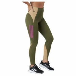 Own The Run Block 7/8 Running Leggings Women Focus Olive / Beige Tone