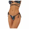 Swim Women Side Tie Tanga Stri Black Combo
