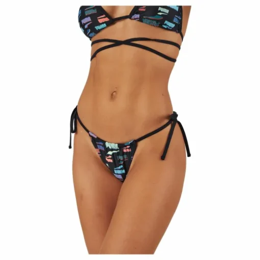 Swim Women Side Tie Tanga Stri Black Combo