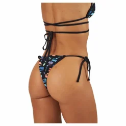 Swim Women Side Tie Tanga Stri Black Combo
