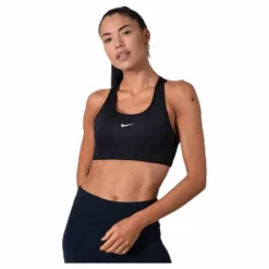Swoosh Women's Medium-Support 1-Piece Pad Sports Bra BLACK/WHITE