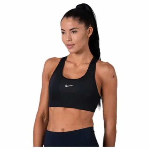 Swoosh Women's Medium-Support 1-Piece Pad Sports Bra BLACK/WHITE