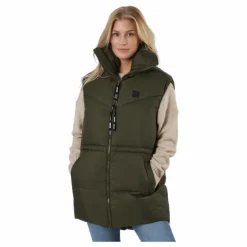 W. Generous Hip Length Vest Dark Army
