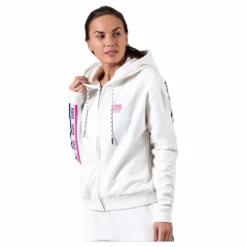 Woven Logo Tape Zip Hood White